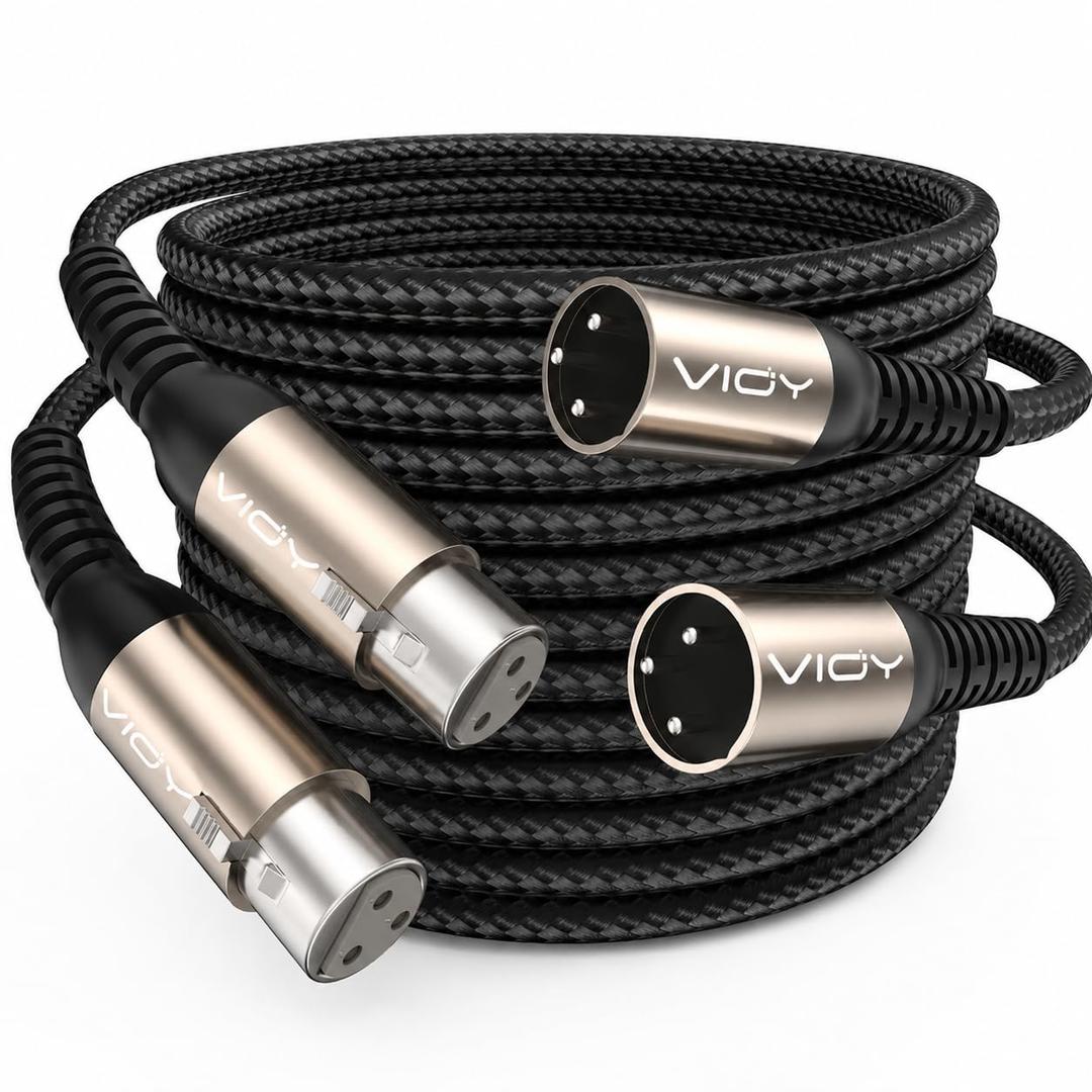 VIOY XLR Microphone Cable 30 FT + 30 FT, Mic Cable Male to Female Balanced Cord 3 Pin - Nylon Braided XLR Extension Cable for Microphone, Mixer, Recoding Studio, Amplifier, Podcast, etc