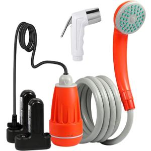 KEDSUM Portable Shower, Portable Camp Shower Pump with Rechargeable Battery, Portable Shower for Camping, Portable Outdoor Shower Head for Camping, Hiking, Traveling(+ Handheld Sprayer) (Orange-2 Batteries)
