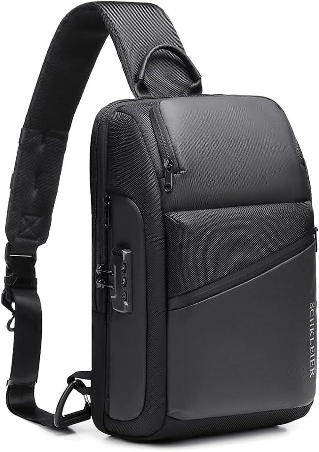 BASICPOWER Sling Bag for Men Women, Shoulder Crossbody Backpack with USB Port, Anti-theft Chest Bag for Business Travel Daily (Black)