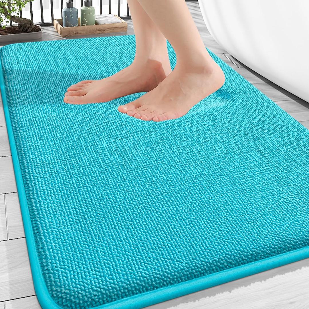 OLANLY Thick Memory Foam Bath Mat Rug 30x20, Extra Soft Absorbent Bathroom Rug, Quick Dry Bath Mats, Non-Slip, Machine Washable Carpet for Bathroom, Tub and Shower, Home Decor Accessories, Aqua Sky