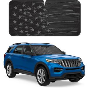 Motor Trend USA Vintage Flag Car Windshield Sun Shade for Front Window, Foldable Car Sun Shade with Patriotic Graphic, Collapsible Sun Visor Sunshade for Cars Windshield (Large, 69 x 35 inches)