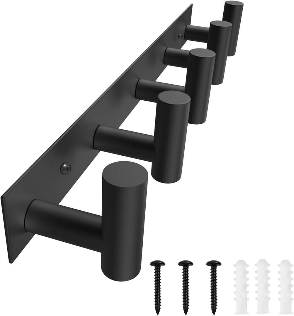 VAEHOLD Black Hat and Coat Wall Mount Rack 5 Hooks for Robes, Bags, Keys, and Towels Bathroom Towel Hanger Organizer (1 Pack)