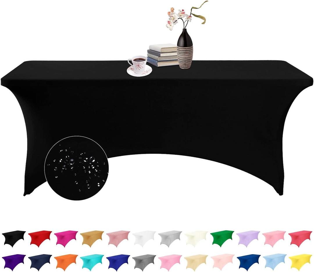 Spandex 6ft Waterproof Table Cover for Party, Wedding, Banquet, and Events(Black) (72"x30"(Rectangular))