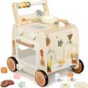 Pithfor Wooden Baby Walker, 3-in-1 Baby Push Walker, with Pretend Kitchen, Montessori Sensory Activity Center, Push Walker Toys for Babies Learning to Walk, Sit-to-Stand