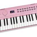 RockJam 49 Key USB Keyboard Piano with Lessons & Keynote Stickers (Baby Pink)