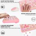 Wireless Keyboard and Mouse Combo, Retro Typewriter Keyboard with Round Keycaps, 2.4GHz USB Cute Wireless Keyboard Mouse for Computer, Desktop, Laptop and Computer (Pink-Colorful)