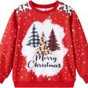 PATPAT Girls Sweatshirts Size 5-14 Years Graphic Pullover Long Sleeve Crewneck Shirt Cute Cartoon Casual Clothes for Girls (Red)