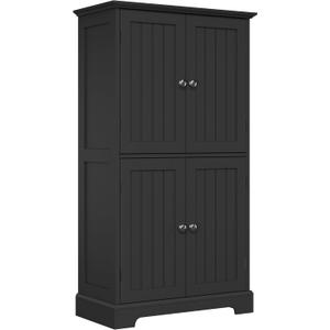 ChooChoo Bathroom Floor Cabinet, Modern Bathroom Storage Cabinet with 4 Doors and Adjustable Shelves, Freestanding Cupboard for Living Room, Kitchen Pantry, Black