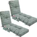 Kigley 2 Pcs Outdoor Chaise Lounge Cushions with Side Pocket 76x22x6 Thick Tufted Waterproof Patio Pool Lounge Chair Replacement Cushion Cyan Paisley Fade Resistant for Furniture Lawn, Patterned