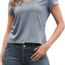 Womens Summer Tops Rolled Sleeve Shirts 2026 Fashion Round Neck Trendy Tunic Blouses