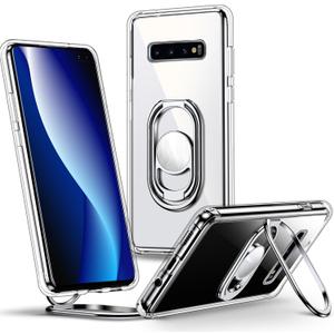 Shields Up for Samsung Galaxy S10 Case with Stand, Galaxy S10 Case Clear with Double Ring Holder [Adjustable & Foldable] Shockproof Protective Cover for Samsung Galaxy S10 - Clear