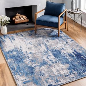 RELEANY Washable Area Rugs 3'x5' Non-Slip Modern Abstract Soft for Living Room Entryway Bedroom Nursery, Print Pattern, Blue Grey Navy Gray