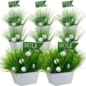 8 Set 162 Pcs Golf Party Table Decorations Sport Themed Party Centerpieces Includes 8 Metal Bucket 24 Mini Golf 120 Artificial Grass 8 Flags and 2Flower Mud for Sport Birthday Decor(Square)