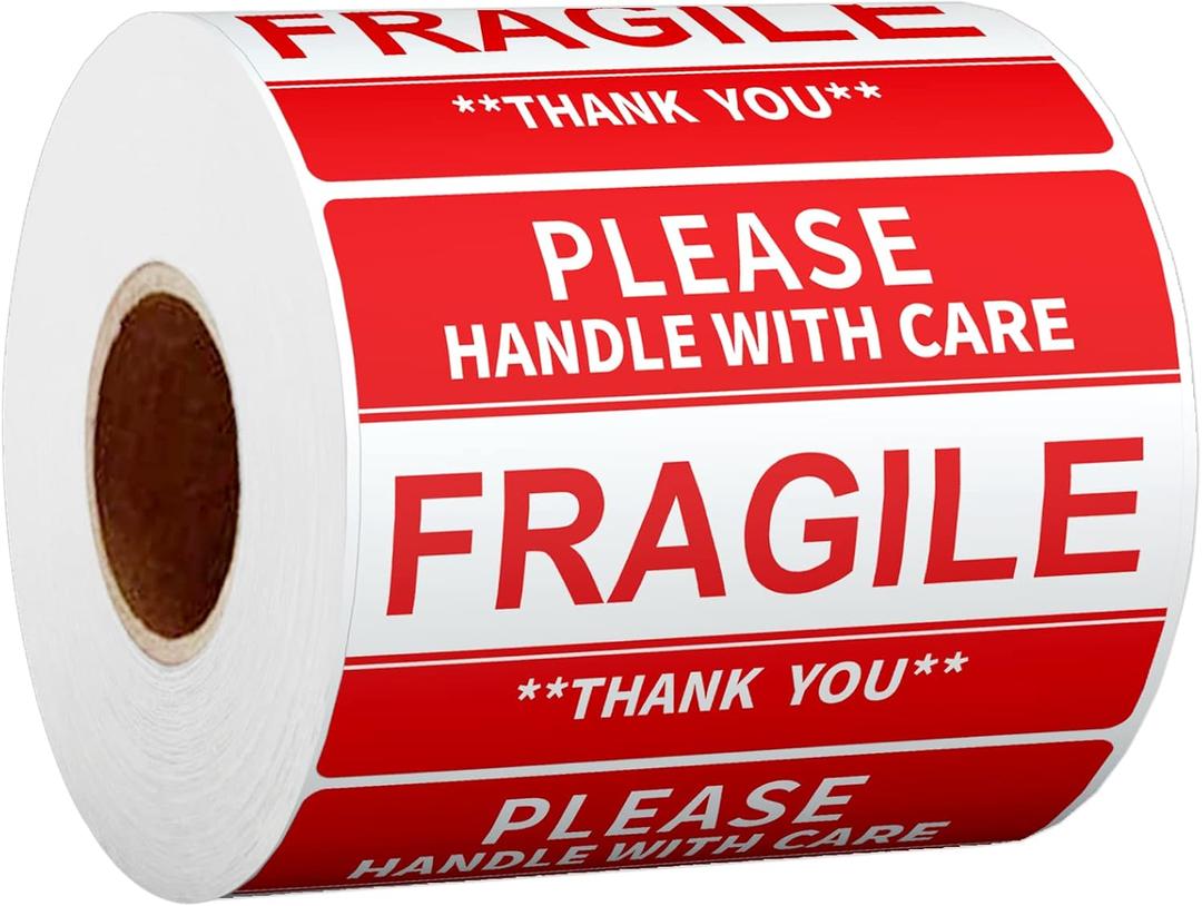 2" x 3" Fragile Stickers for Shipping and Moving Please Handle with Care Fragile Thank You Do Not Drop, Warning Stickers Fragile Labels, Permanent Adhesive(500 Labels, 1 Roll)