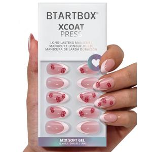 BTArtbox French Tip Press On Nails - Date Night, Lamp-Curable 3D Red Lips Short Almond Press On Nails with Glue and Adhesive Tabs for Women in 16 Sizes - 32 Nails All-in-One Kit