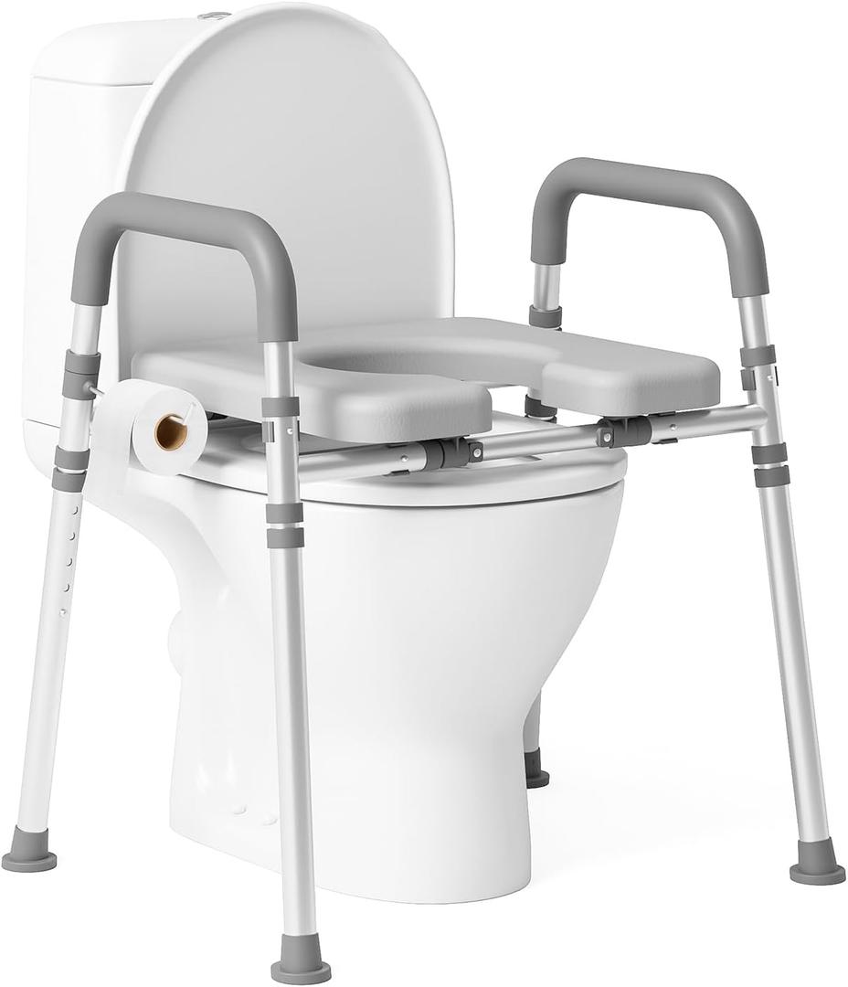Toilet Seat Risers for Seniors, Raised Toilet Seat with Padded Handles & Seat, 400 LBS Raised Toilet Seat with Adjustable Height & Width for Pregnant, Disabled, Handicapped,(Gray)