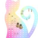 Tondiamo Cat Earring Holder Iridescent Acrylic Earring Organizer with 136 Holes Colorful Jewelry Display Stand for Girls & Women, Ear Stud Holder Gift for Cat Lovers