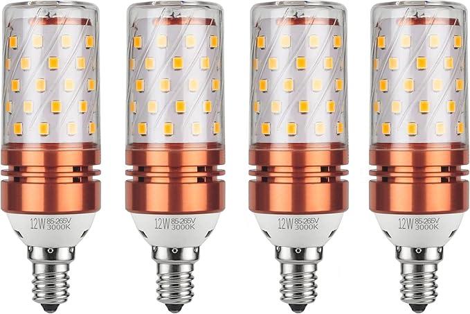 CTKcom 12W E14 LED Bulb Candelabra LED Light Bulb(4 Pack)- E14 Base T10 LED Corn Bulb,100 Watt Light Bulb Equivalent,Warm White 3000K LED Chandelier Bulb,AC85-265V 1200LM LED Lights Bright White(Gold)