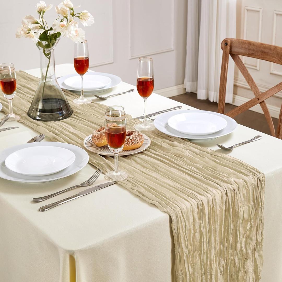 6 Pack Beige Mothers Day Cheesecloth Table Runner 10FT Long Easter Spring Boho Gauze Table Runner Rustic Sheer Runner for Wedding Bridal Baby Shower Birthday Party Table Decor Home Easter Decor