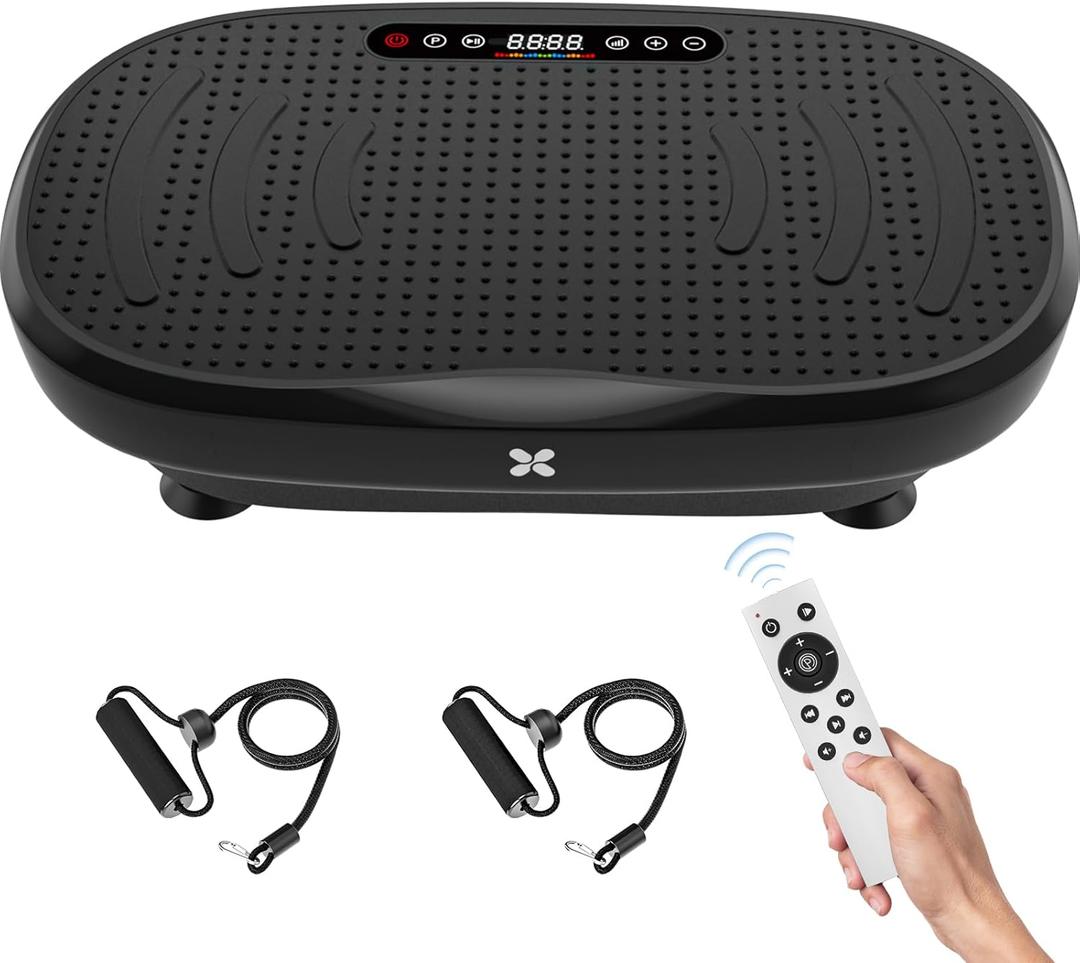 Vibration Plate Exercise Machine, Vibration Plate Platform with Bluetooth & Resistance Bands, Curved Design Full Body Workout Vibration Plate for Weight Loss, Muscle Recovery, Home (Black)