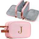 YOOLIFE Travel Toiletry Bag Makeup Bag - Travel Toiletry Bags for Women, Portable Toiletries Bags, Personalized Birthday Gifts for Women Her Friend Letter J Pink