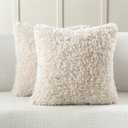 FUTEI Beige Decorative Throw Pillow Covers 18x18 Inch Set of 2,Soft Fluffy Faux Wool Fur Boucle Textured Cushion Case,Modern Home Decor for Couch Bed Living Room Office