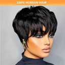 Flandi Pixie Cut Wig Human Hair Short Wigs for Black Women Human Hair Glueless Pixie Wig Short Layered Brazilian Virgin Human Hair Wigs For Women Black Color
