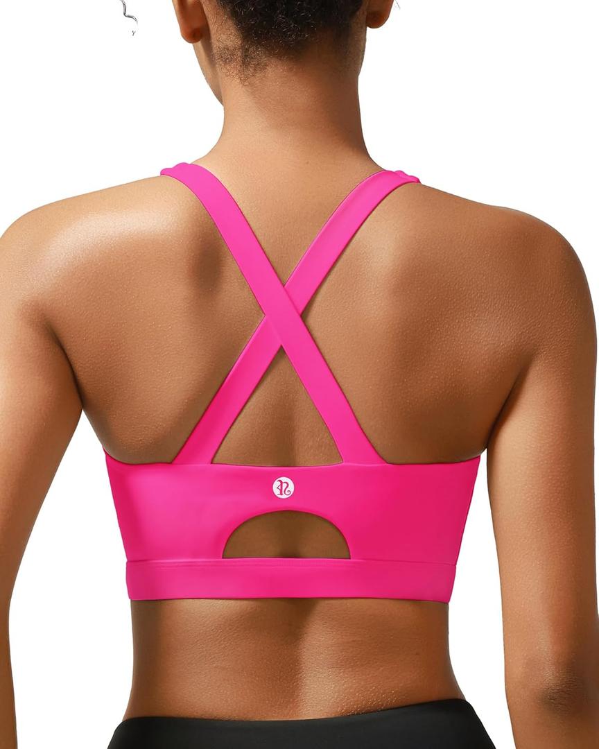 RUNNING GIRL Sports Bra for Women High Support,Molded Cup Strappy Running Sports Bras with Sewn in Pads, Medium