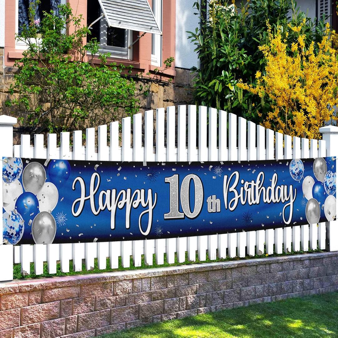 Happy 10th Birthday Decorations,10th Blue & Silver Balloon Large Birthday Hanging Banner Sign,Cheers to Ten Years Old Bday Party Supplies. Happy 10th Birthday Decorations,10th Blue & Silver Balloon Large Birthday Hanging Banner Sign,Cheers to Ten Years Old Bday Party Supplies.