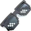 2 x Thug Life Sunglasses Classic Black Retro Style 8 Bit Pixel Sun Shades Pixelated Meme Eye Glasses Unisex For Men Women Boys Girls Parties Funny Joke Photo Cool Life Party Props