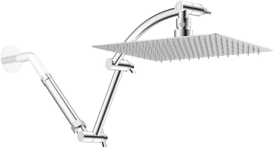 Hibbent All Metal Rain Shower Head with 6 Inch Shower Head Extension Arm
