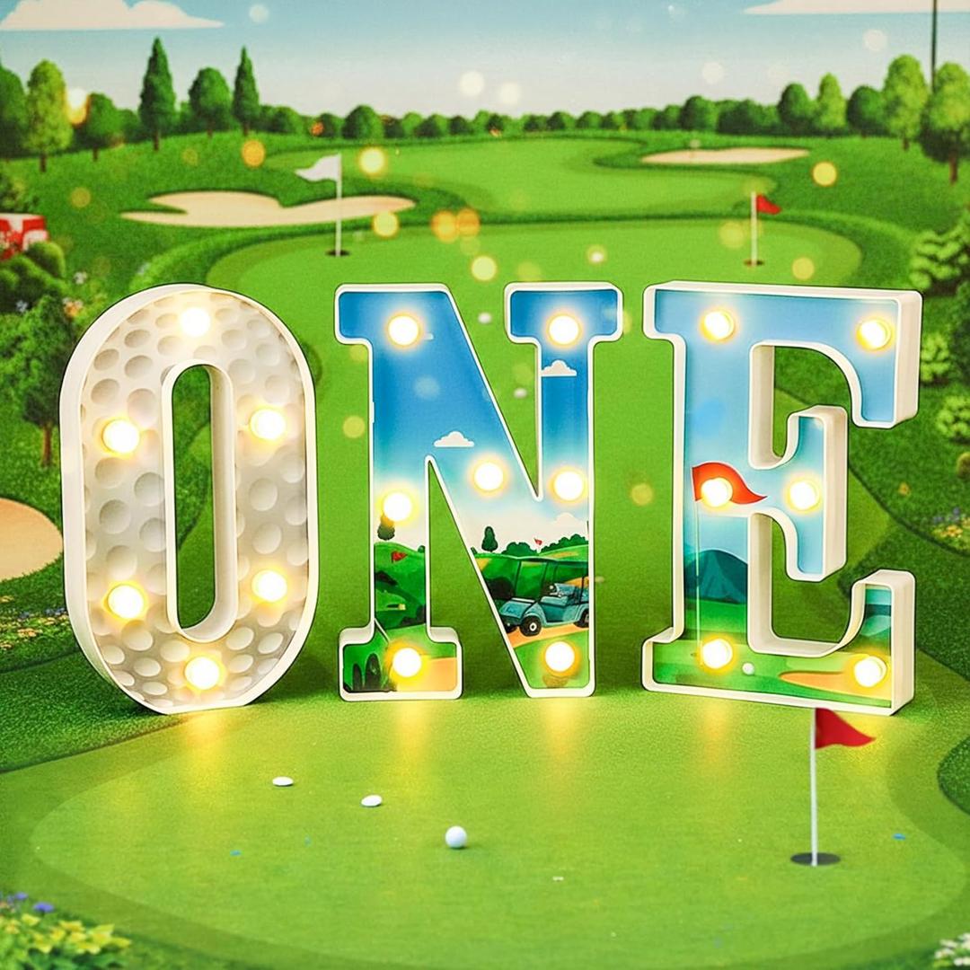 Hole in One Birthday Decorations Golf One Letters Light Birthday Decorations Light up Letters for Centerpieces Table Backdrop 1 Year Old Golf Party Supplies Boy or Girl