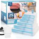 Vacuum Storage Bags with Electric Air Pump, 25 Pack Compression Bag, Space Saving Vacuum Sealer Bags for Clothes, Blanket, Duvets, Pillows, Comforters Travel, Two Compressing Ways
