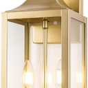 19" Gold Outdoor Wall Lantern 2-Light, Large Modern Wall Sconce Light Fixture, Industrial Porch Light with Glass, Waterproof Farmhouse Exterior Lamp (1 Pack)