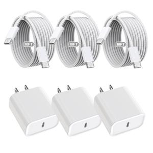 iPhone 16 15 Charger Fast Charging,3Pack 20W Fast Charging USB C Charger with 10Foot Long Type C to C Cable Cord TypeC Block Brick for iPhone 17/16e/16/16Pro/16 Plus/16 ProMax/15 Pro,iPad Air/Pro/Mini (Woven)