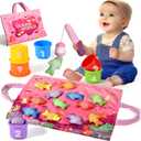 Montessori Toys for 1 Year Old Girl Gifts, Pink Cloth Fishing Toy for Toddler 1-3, Fine Motor Skills Toy Sorting Learning Baby Toys 6-12-18 Months, Toddler Toys for Baby Easter Gifts