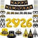New Years Eve Party Supplies 2026 - 40PCS Happy New Years Decorations for 12 Guests Includes Banner,Gold 2026 Balloon,Hats,Tiaras and Squawkers for Nye 2026 Celebrations