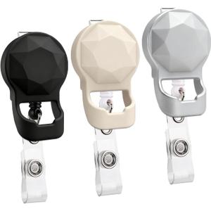 3 Pack 2-in-1 Retractable Badge Reel with Eyeglass Holder Diamond Design Multipurpose ID Name Tag Clip Value Set with Alligator Clip & 24" Cord for Nurses, Teachers, Office (Black-Beige-Silver)