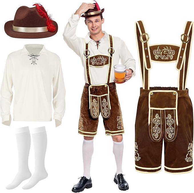 Men's German Oktoberfest Costume Set Bavarian Lederhosen Men Outfit for Adults Halloween Beer Festival, Large