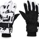 Kids-Waterproof-Ski-Snowboard-Gloves Abstract Print-Winter Warm Touchscreen-Gloves for Boys Girls for Outdoor-Sports Skiing