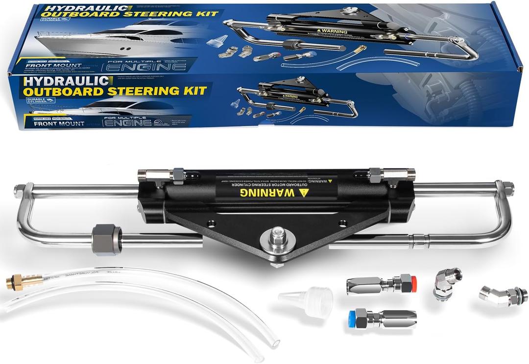 150HP Hydraulic Outboard Steering Kit with Front Mount HC4645H Cylinder, Fits for Yamaha Single Outboard up to 150HP, Marine Boat Hydraulic Steering System with Two-Way Lock Valve and ORB Fittings