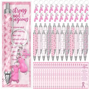 30 Sets Breast Cancer Care Awareness Boxing Glove Keychain Ballpoint Pens Inspirational Card Accessories for Public Charity