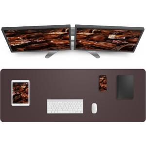 AFIING Leather Desk Pad Protector,Mouse Pad,Office Desk Mat, Non-Slip PU Leather Desk Blotter,Large desk mat,Waterproof Keyboard mat for Office/Home/Decor (Coffee,48"" x 17"")