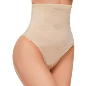SIMIYA Thong Shapewear Tummy Control for Women High Waist Stay Put Body Shaper Girdle Compression Shapewear Thong Bronze Large
