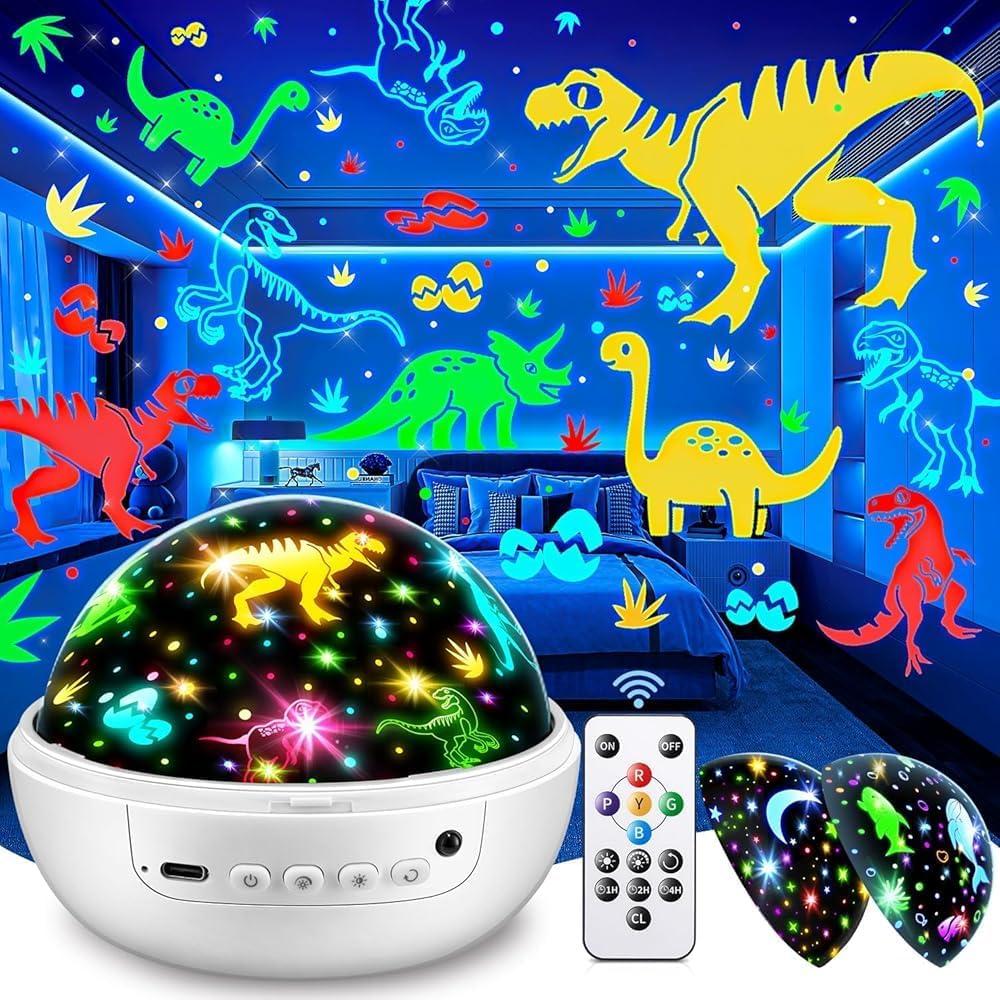 Dinosaur Toys for Kids 2-7, Remote+3 Films+93 Effects Dinosaur Toys for Kids 3-5, 3 Timer+5 Brightness Baby Sensory Toys, Toddler Sensory Toy, Dinos Toys, 3 Year Boy Birthday Gifts (White)