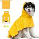 Waterproof Dog Rain Jacket with Hood - Reflective Strip, Adjustable Belly Strap, Lightweight Poncho with Storage Bag (Large, Yellow)