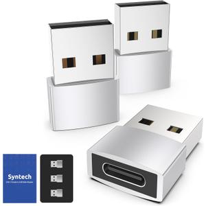 Syntech USB C Female to USB A Male Adapter, Type C Charger Cable Power Serial Adapter Compatible with iPad Air 6, iPhone 16/15/14/13 Pro Max, Apple Watch Series 9/8/7, Samsung Galaxy S20 etc, Silver