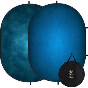 Kate 5x6.5ft(1.5x2m) Collapsible Backdrop Blue Gradual Pop up Backdrops Reversible Collapsable Backdrop Abstract Backgrounds