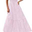 PRETTYGARDEN Womens Summer Dress Casual Square Neck Ruffle Strap Gingham Smocked Midi Flowy A Line Beach Vacation Sun Dresses, Size Large,