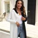 Womens Hooded Long Cardigan Color Block Open Front Knit Cardigan Oversized Lightweight Knit Sweater Outwear (S)